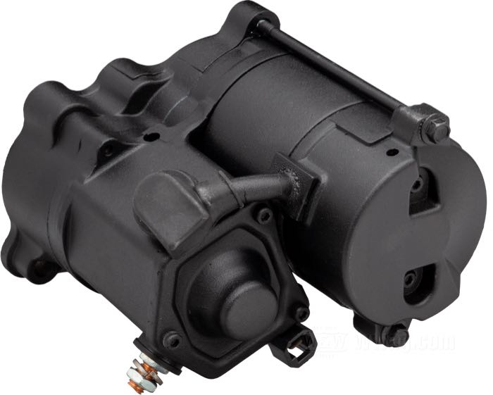Starter motor by Spyke; fits Sportster 1981-2020, Buell (exc. 1125); black; 1.4 kW; replaces OEM HD 31390-86; gross weight: 4.2 kg