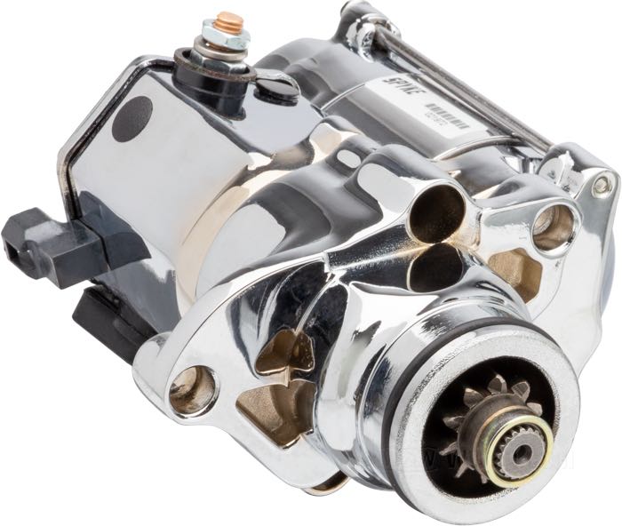 Motor de arranque de Spyke; apropiado para Dyna 2006, todos los modelos Twin Cam 96  2007→; cromado; 1.4 kW; peso bruto: 4.3 kg