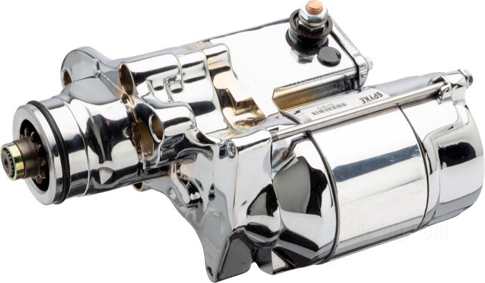 Motor de arranque de Spyke; apropiado para Dyna 2006, todos los modelos Twin Cam 96  2007→; cromado; 1.4 kW; peso bruto: 4.3 kg