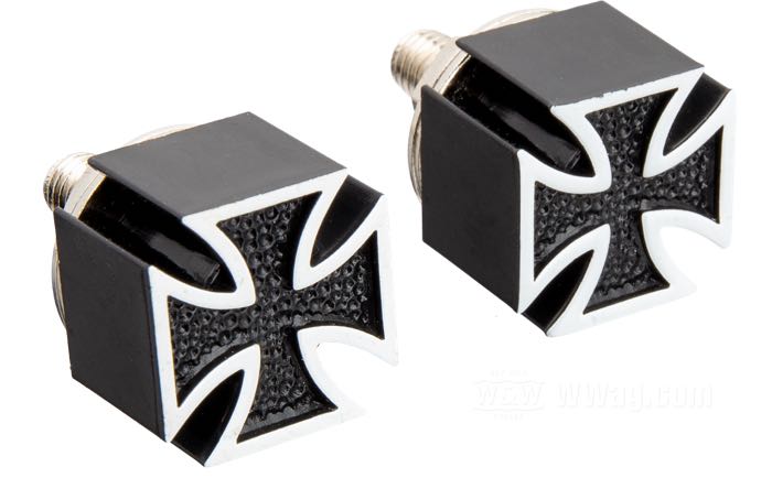 Viti »Croce Maltese« di Mooneyes; per Targa; plastica / acciaio, nero; L x A x P: 18 x 18 x 12 mm; filettatura: M6; con prigionieri filettati M6 e dadi; peso lordo: 50 g