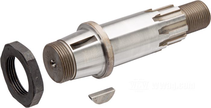 Sprocket shaft by S&S; fits Big Twin 1965-1969 with S&S flywheels; steel; with key and nut; gross weight: 800 g