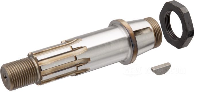 Sprocket shaft by S&S; fits Big Twin 1970-1999 with S&S flywheels; steel; with key and nut; gross weight: 820 g