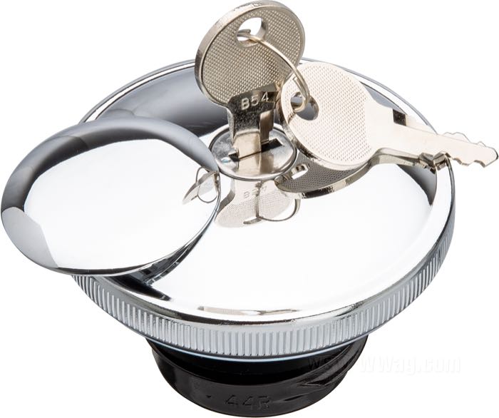 Gas cap; fits FL(H), FX 1983-1984; Sportster 1983-2020 (exc. 2017-2020 Asian market models); Softail 1984→ (exc. FXFB models); FXRL, FXRS 1987→; Dyna 1992→; FLHR 1994→; steel, chrome-plated, lockable, with two keys; with vent; gross weight: 171.8 g