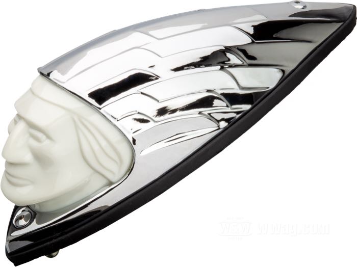 Luz de guardabarros »Indian Head«; aluminio fundido, cromado; tipo de bombilla: T4W; 12 V; casquillo: BA9s; con bombilla 12 V; peso bruto: 540 g
