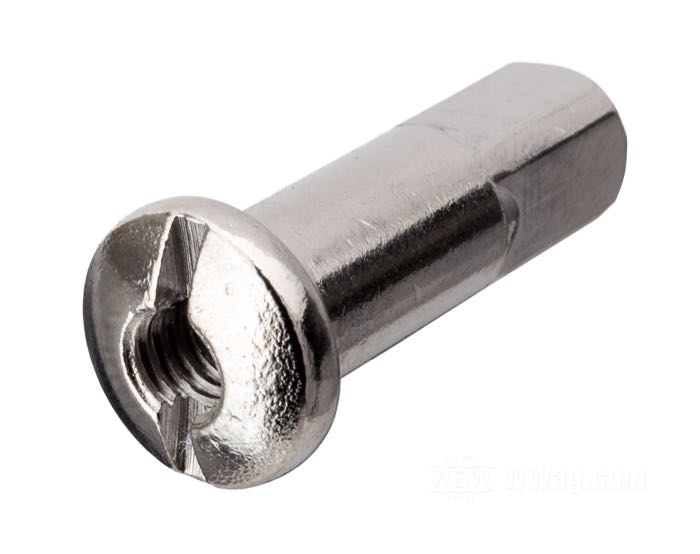Spoke nipple; steel, chrome-plated; length: 25 mm; Ø 7.1 mm; thread: 8G-32; gross weight: 10 g