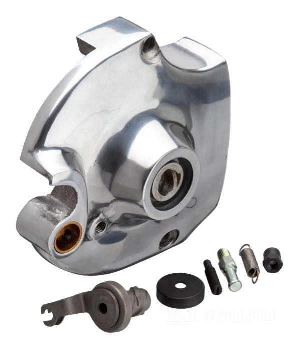 Sprocket cover; fits 4-Speed Sportster 1952-1970; Kickstart and E-Start; cast aluminum, polished; replaces OEM HD 34871-67B; gross weight: 900 g