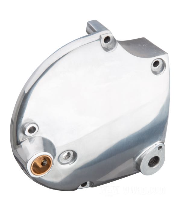 Sprocket cover; fits 4-Speed Sportster 1977-1978; Kickstart and E-Start; cast aluminum, polished; replaces OEM HD 34870-75A; gross weight: 530 g