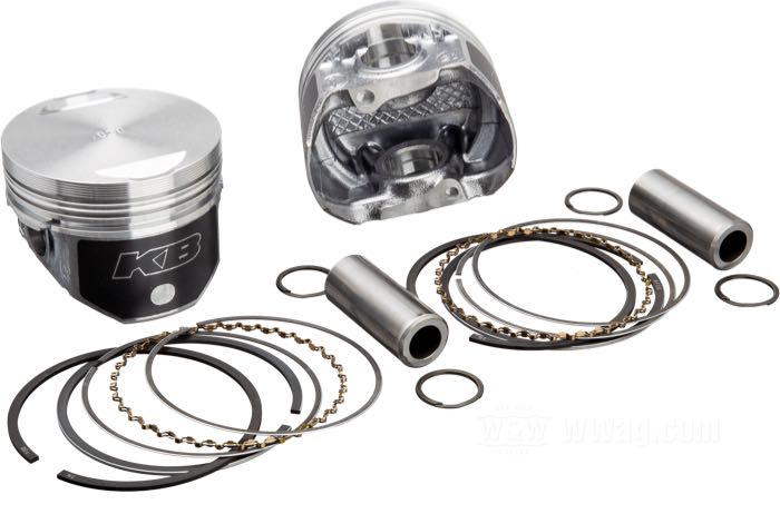 Kolben von KB Performance Pistons; passend für Evolution Sportster 1986-2008; Aluminium; Über-/Untermaß: +0.030 ”; Hub: 3-13/16 ”; Bohrung (Nennmaß): 3 ”; 883 cm³; Kompression: 9:1; USA; Bruttogewicht: 898.2 g