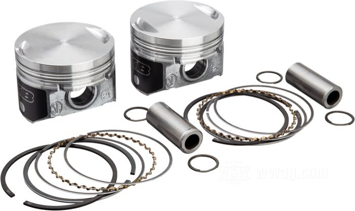 Kolben von KB Performance Pistons; passend für Evolution Sportster 1986-2008; Aluminium; Über-/Untermaß: +0.030 ”; Hub: 3-13/16 ”; Bohrung (Nennmaß): 3 ”; 883 cm³; Kompression: 9:1; USA; Bruttogewicht: 898.2 g