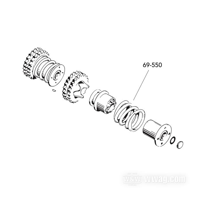 Spring; for compensating sprocket; fits Sportster 1957-1976, Big Twin 1955-early 1970; steel; replaces OEM HD 40302-55A; gross weight: 470 g