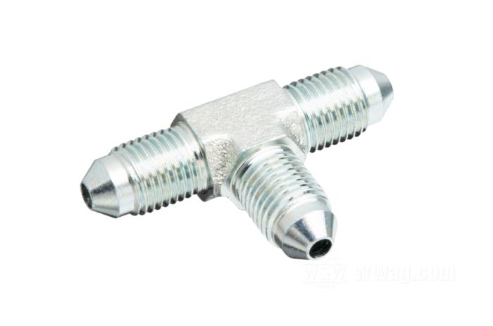 Fitting by Goodridge; steel, chrome-plated, T; connection thread: JIC 37°-3→2 x JIC 37°-3; gross weight: 30 g