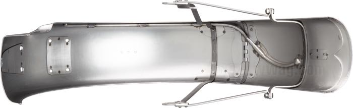 Rear fender by The Cyclery; for Rigid frame; fits Big Twins 1936-1957; steel, bare, with narrow (5/8”) braces; gross weight: 4.47 kg