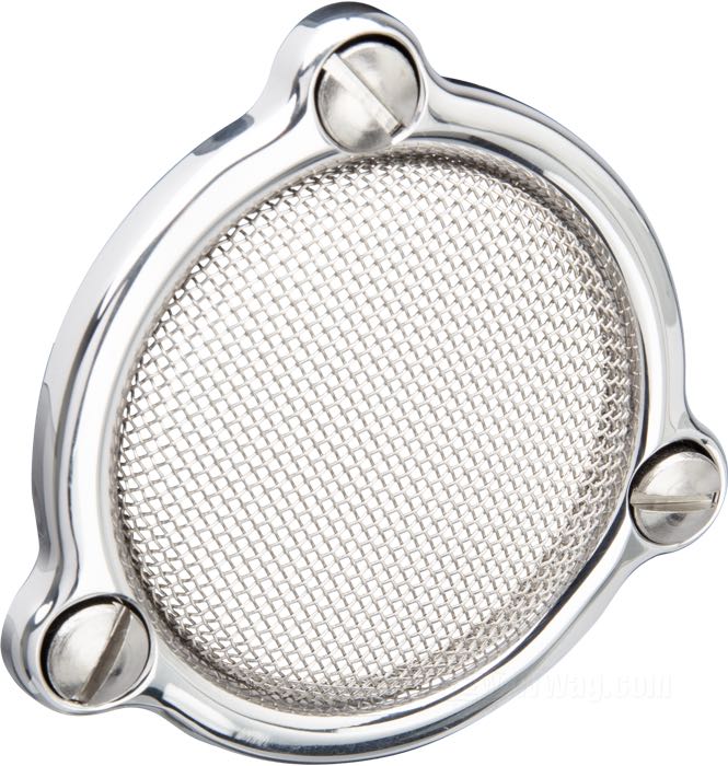 Coperchio carburatore »Bristol Breather« di Prism Supply Co.; alluminio billet / acciaio inox, lucidato; per carburatori S&S Super E; con minuteria di montaggio; U.S.A.; peso lordo: 81 g