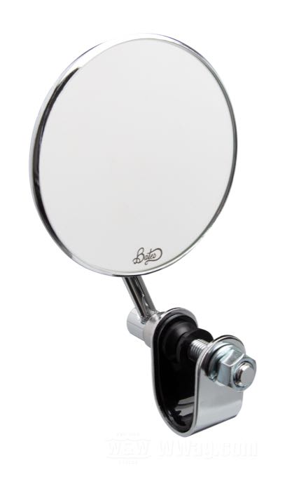 Rear view mirror »Flying Saucer« by Bates; for 1”, 7/8” handlebars; steel / glass, chrome-plated; Ø 3”; stem length: 12 cm; with mounting hardware; gross weight: 390 g