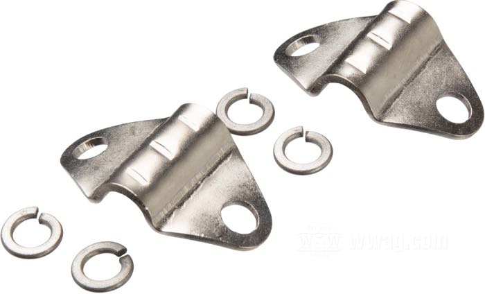 Clamps by Competition Distributing; for control cables; fits IOE Singles and Twins 1910-1915; left and right; steel, nickel-plated; with screws; replaces OEM HD 3345-09; USA; gross weight: 15.6 g