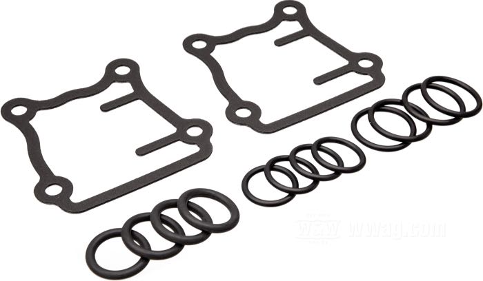 Gasket kit by James Gaskets; for Pushrod covers; fits Twin Cam 1999→; rubber / aluminum; with tappet guide gaskets; replaces OEM HD 18635-99, 11293, 11132, and 11145; gross weight: 30 g
