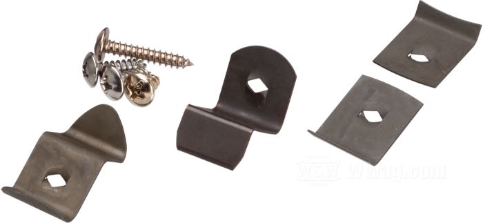 Clip kit by Colony; for Lens; for Beehive taillight 1939-1946; steel, parkerized; replaces OEM HD 5067-42, 5067-42A, 5067-42B, 017, and 023; USA; gross weight: 9.2 g
