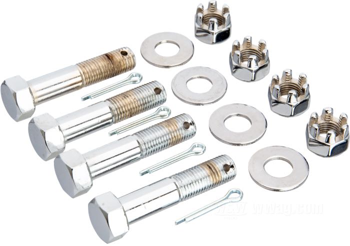 Kit boulonnerie de Colony; pour support moteur inférieur; adaptable à 750cc 1929-1952, Big Twin 1930-1936; acier, chromé; hexagonal; remplace OEM HD 4379, 6395 et 7809; USA; poids brut: 180 g