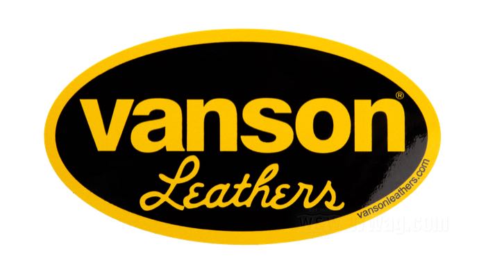 Aufkleber »Vanson Logo« von Vanson Leathers; PVC, schwarz / gelb; Breite x Höhe: 152 x 70 mm; Bruttogewicht: 10 g