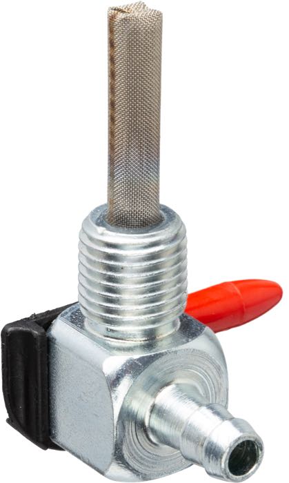 Fuel valve »Custom«; steel, zinc plated, no reserve; outlet position: 90°; required fuel line: 5/16”; thread: 1/4” NPT; with strainer; gross weight: 60 g
