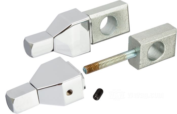 Sekundärketten- und -riemenspanner »Pyramid«; passend für OEM -Style Kastenschwingen an 4-Gang Big Twin 1973-1985 und XL 1979-2003; Stahl / Aluminiumguss, verchromt; ersetzt OEM HD 41532-89T; Bruttogewicht: 830 g