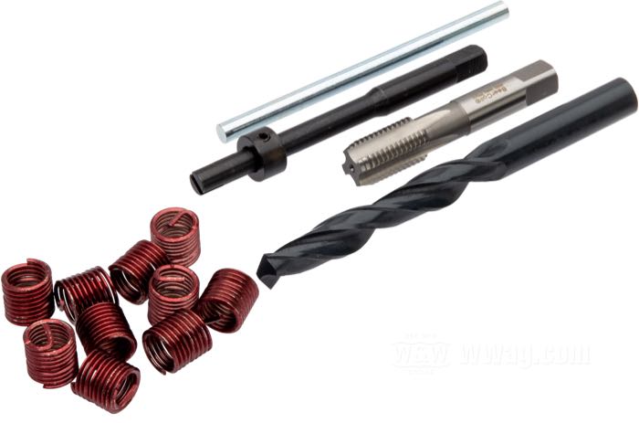 Kit riparazione filettature »BaerCoil« di Baer; per Flathead and Knucklehead head bolts; inserti 7/16” lungo; filettatura: 7/16“-16; con maschio, un utensile di inserimento e 10 inserti a spirale BaerCoil; Germania; peso lordo: 300 g