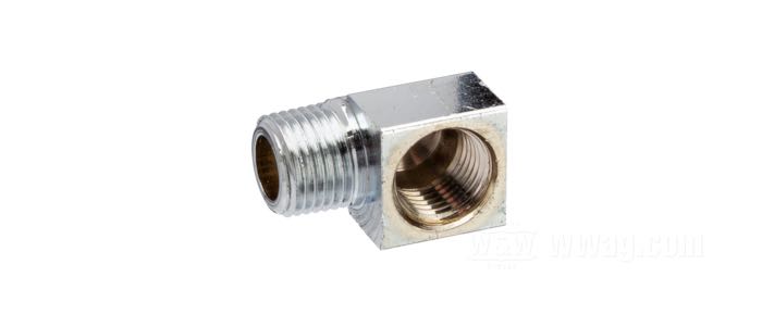 Adaptateur; laiton, chromé, 90°; filetage: 1/8”-27 NPT; filet raccord: filet intérieur 1/8”; remplace OEM HD 26338-68; poids brut: 10 g