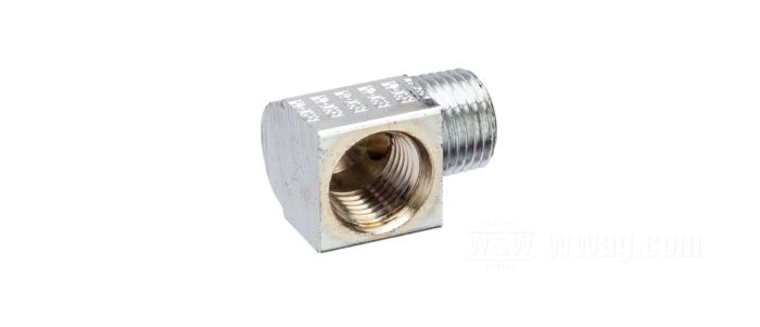 Adaptateur; laiton, chromé, 90°; filetage: 1/8”-27 NPT; filet raccord: filet intérieur 1/8”; remplace OEM HD 26338-68; poids brut: 10 g