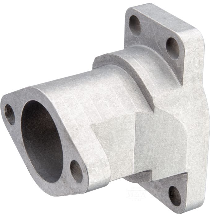 Adapter von Bates; für 32 mm AMAL Vergaser → 4-Schrauben Ansaugstutzen Linkert; passend für OHV 1940-1965, K-Model 1952-1956, WR; Billet-Aluminium; Länge: 60 mm; Deutschland; Bruttogewicht: 190 g