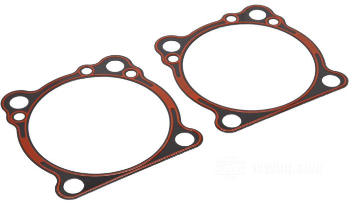 Gasket »curved outline« by James Gaskets; for Cylinder base; fits Sportster 1986-2008 (exc. XL 1200 N 2007-2008), Big Twin 1984-1998, Softail 1999; rubberized steel with silicone seal; replaces OEM HD 16774-86, and 16777-83; gross weight: 30 g
