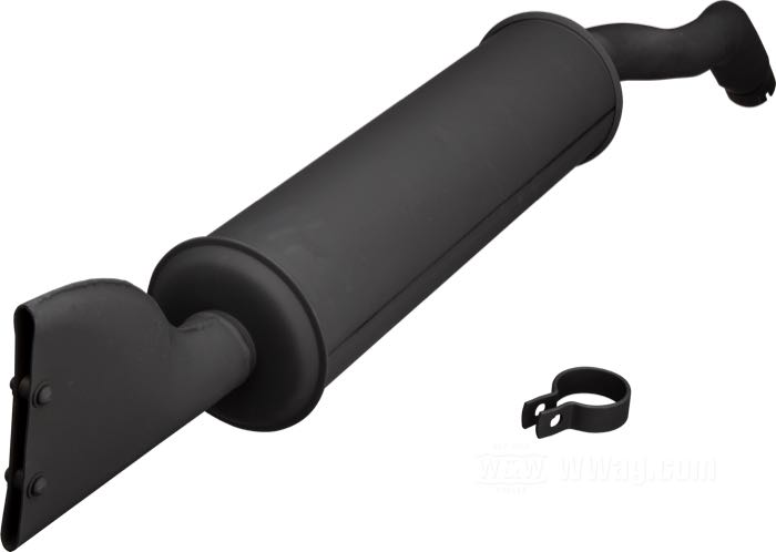 Schalldämpfer »Fishtail«; passend für Servi-Car 1938-1973; Stahl, schwarz; Länge: 98 cm; Krümmerdurchmesser: 1-3/4”; Ø Auspufftopf: 107 mm; ersetzt OEM HD 65309-51, 65250-38 und 65296-38; Bruttogewicht: 3 kg