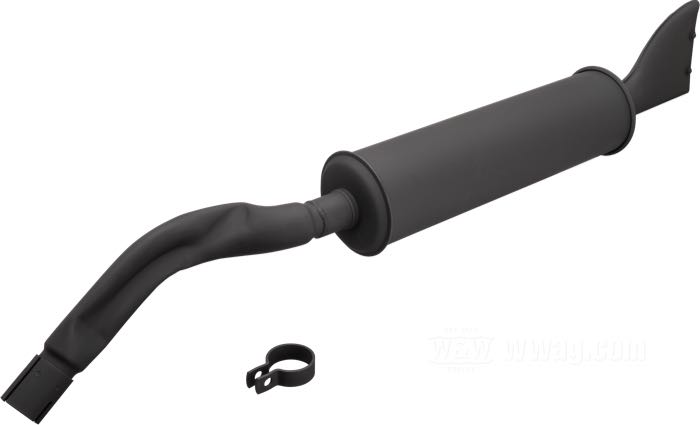 Schalldämpfer »Fishtail«; passend für Servi-Car 1938-1973; Stahl, schwarz; Länge: 98 cm; Krümmerdurchmesser: 1-3/4”; Ø Auspufftopf: 107 mm; ersetzt OEM HD 65309-51, 65250-38 und 65296-38; Bruttogewicht: 3 kg