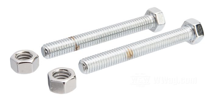 Einstellschrauben von Colony; für Hinterachse; passend für Softail 1993-1999; Stahl, verchromt; Gewinde: 3/8”-16; Länge: 3 ”; Schlüsselgröße: 9/16 ”; mit Muttern; ersetzt OEM HD 47579-93; USA; Bruttogewicht: 100 g