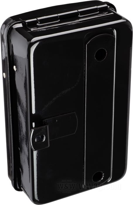 Boîte à outils; adaptable à Knucklehead 1936 and Big Twins 1937-1939; acier, noir, finition époxy, avec charnière; L x H x P: 13 x 20 x 7 cm; remplace OEM HD 3452-36; poids brut: 1.27 kg