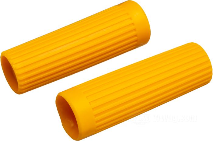 Jeu de poignées; adaptable à modèles 1962-1973; plastique, jaune; longueur: 4-7/16”; Ø int. gauche nominal: 1-1/8 ”; Ø int. droit nominal: 1-1/8 ”; poids brut: 90.8 g