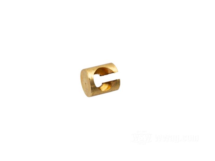 Ferrule »slotted« by Barnett; must be used with cables that feature ball end fittings; brass; length: 6.73 mm; Ø 5.97 mm; inner Ø: 4.83 mm; replaces OEM HD 56520-77; USA; gross weight: 4 g