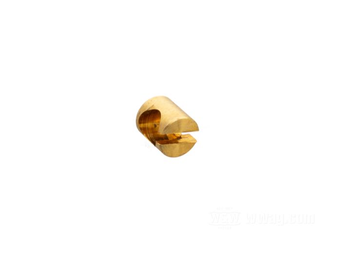 Ferrule »slotted« by Barnett; must be used with cables that feature ball end fittings; brass; length: 6.73 mm; Ø 5.97 mm; inner Ø: 4.83 mm; replaces OEM HD 56520-77; USA; gross weight: 4 g