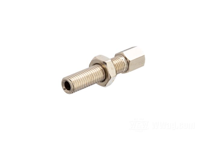 Vite regolazione di Barnett; per Cavo frizione; atto per Big Twin →1967; acciaio, nichelato; lunghezza: 42.86 mm; filettatura: 5/16”-24; U.S.A.; peso lordo: 10 g