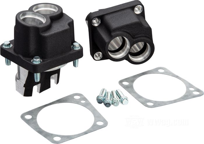 Stößel-Führungen von S&S; passend für Evolution Big Twin; Aluminiumguss, schwarz, Kräusellack; mit Dichtungen, Schrauben; ersetzt OEM HD 18623-85B; USA; Bruttogewicht: 880 g