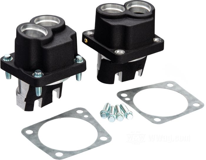 Stößel-Führungen von S&S; passend für Evolution Big Twin; Aluminiumguss, schwarz, Kräusellack; mit Dichtungen, Schrauben; ersetzt OEM HD 18623-85B; USA; Bruttogewicht: 880 g