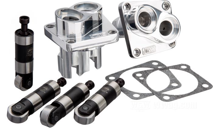 Guías de empujadores de Jims; apropiado para Panheads 1953-1965 y Shovelhead Big Twin 1966-1984; aluminio / acero; con empujadores Power Glide; peso bruto: 1.19 kg