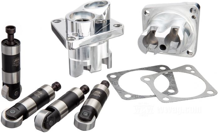 Guías de empujadores de Jims; apropiado para Panheads 1953-1965 y Shovelhead Big Twin 1966-1984; aluminio / acero; con empujadores Power Glide; peso bruto: 1.19 kg