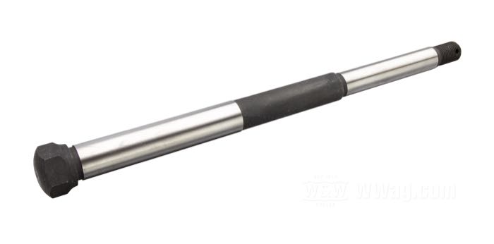 Front axle; for Springer fork; fits Big Twin/WLC/Servi-Car 1936-1957; steel, parkerized; length: 260 mm; Ø 17.5 mm; thread: 1/2”-20; replaces OEM HD 43872-36; gross weight: 430 g