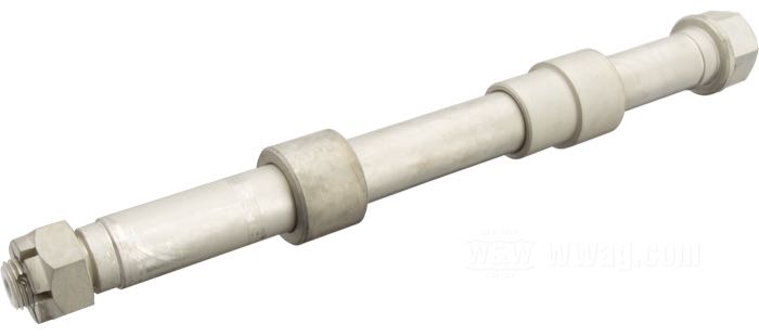 Perno anteriore di Samwel Supplies; per forcelle Springer, ruote Custom; con conversione da tamburo a disco; acciaio, CAD (procedimento ZnNi); lunghezza: 253 mm; Ø 19 mm; filettatura: 1/2”-20; con distanziatori, boccole e dado perno ruota; Europa; peso lordo: 760 g