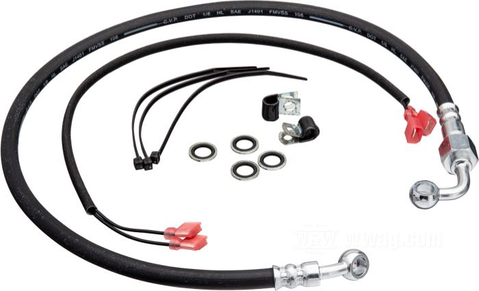 Brake line; fits XL 1987-1990; master cylinder to brake caliper; steel, rubber; length: 74 cm; position: rear; replaces OEM HD 44438-87; gross weight: 213.6 g