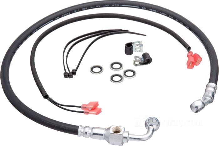 Brake line; fits XL 1987-1990; master cylinder to brake caliper; steel, rubber; length: 74 cm; position: rear; replaces OEM HD 44438-87; gross weight: 213.6 g