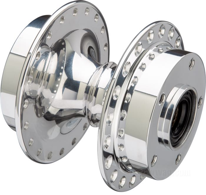von Kustom Tech; für 40 Speichen; Aluminium, poliert; Ø Zentrierbund: 50 mm; Anzahl Speichenbohrungen: 40; passende Radachse Ø: 3/4 ”; mit Radlagern (1973-1999), Dichtringen