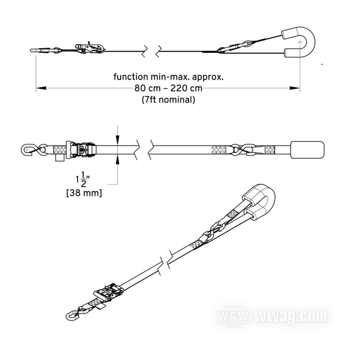 Cinghie da trasporto »Loadmaster« di PanAm; acciaio / nylon, giallo; lunghezza x larghezza: 210 cm x 38 mm; U.S.A.; peso lordo: 1.13 kg