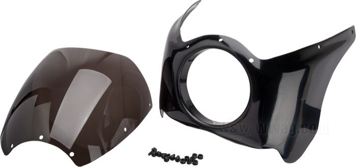 Cupolino »Wide Glide« di Arlen Ness; atto per modelli FL, FXWG e FXST; senza supporto faro; ABS; con staffe di faro laterali; peso lordo: 1.4 kg