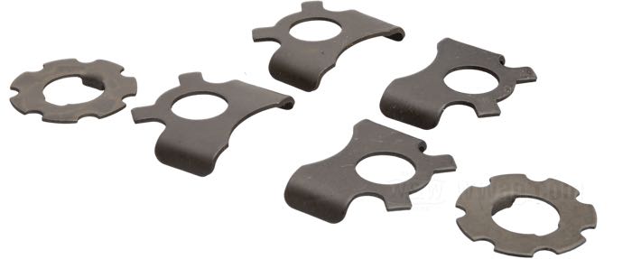 Biscottini »Late Type 1942-1957«; per forcelle Springer Classic e I-Beam; atto per Big Twin 1930-1949, WLC, Servi-Car 1941-1958; acciaio, parkerizzato, con ingrassatori a testa tonda 1939→; con anelli bloccaggio con nasello; rimpiazza OEM HD 45658-30 e 45655-30; Europa; peso lordo: 1.38 kg